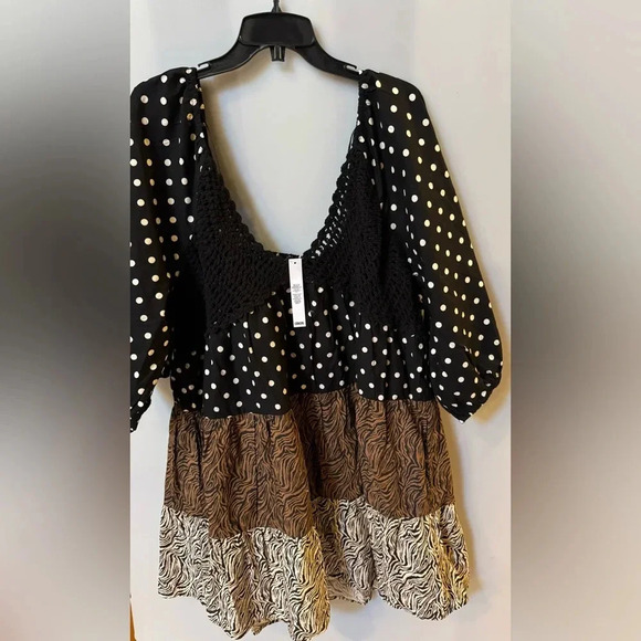 ASOS DESIGN crochet tiered babydoll mini dress in mixed animal print SZ 2O - Picture 6 of 9